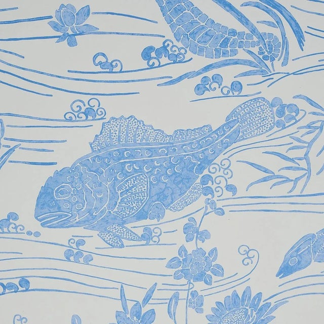 Japanese Schumacher Sea Garden Wallpaper in Porcelain - 10 Yards For Sale - Image 3 of 7