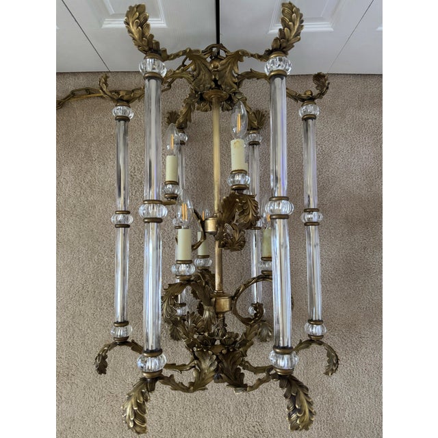 Vintage French Louis XVI Gilded Brass & Crystal Luminaire/Chandelier For Sale - Image 14 of 18