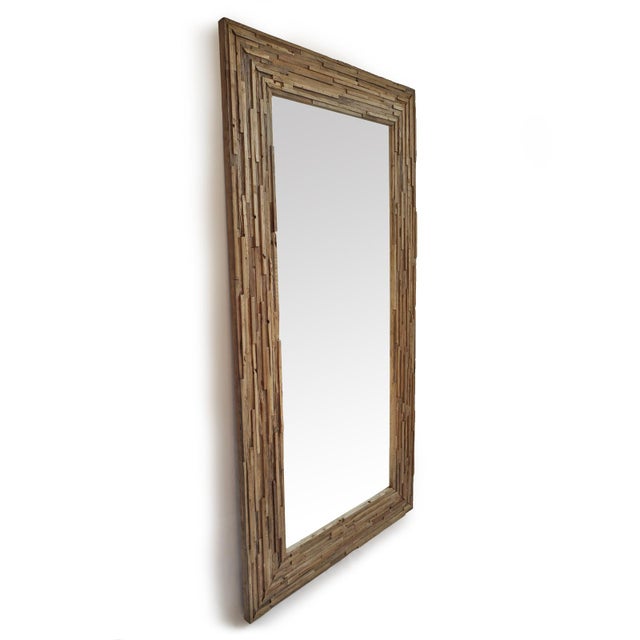 Salvaged small raw oak wood strips sanded smooth and placed to gather in a mosaic line pattern. Beautiful details with...