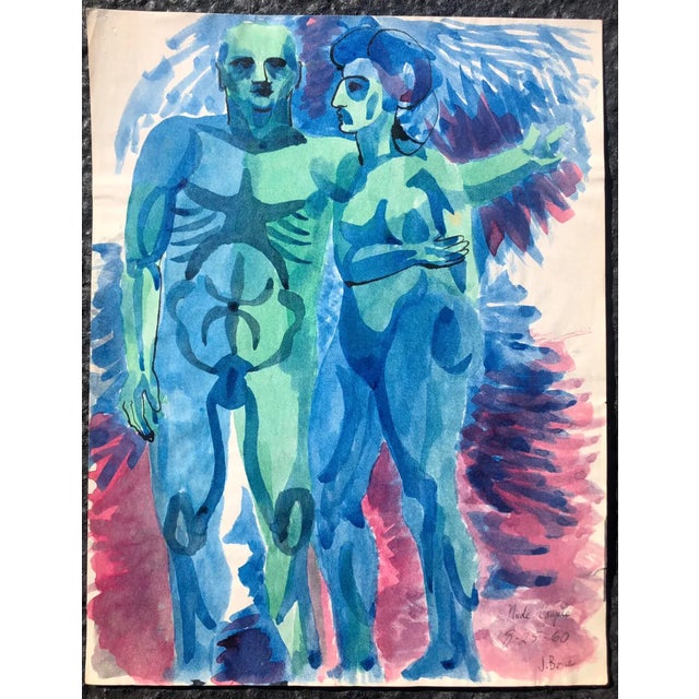 Mid-Century Modern 1960 James Bone Mid Century Modern Couple Watercolor For Sale - Image 3 of 3