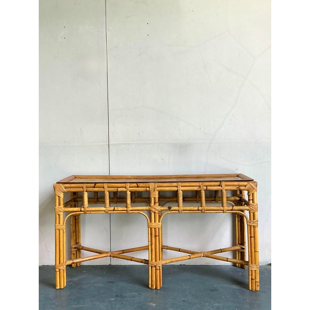 Vintage Boho Bamboo and Burlwood Console Table For Sale In West Palm - Image 6 of 8