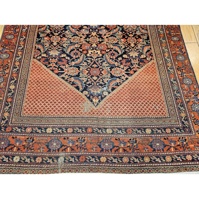 Vintage Persian Malayer Gallery Area Rug, Hand-Knotted Wool, Geometric Pattern, 5x13, Navy & Terracotta For Sale - Image 15 of 16