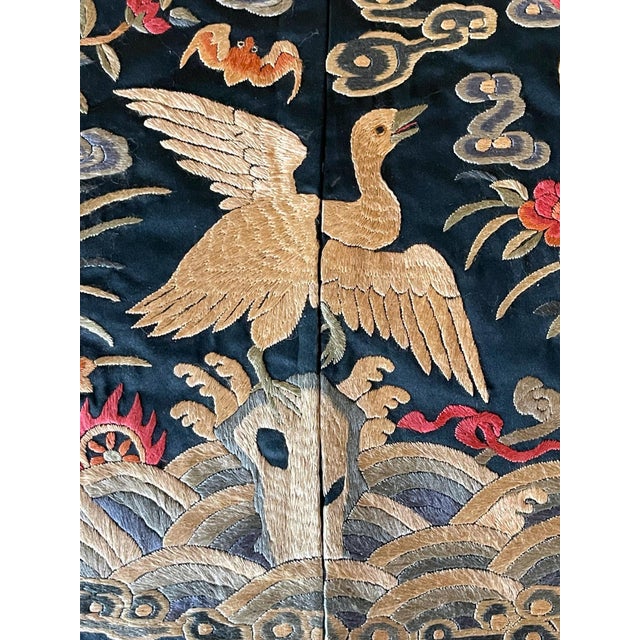 Black Pair Chinese Embroidered Fourth Rank Badges Qing Dynasty For Sale - Image 8 of 18