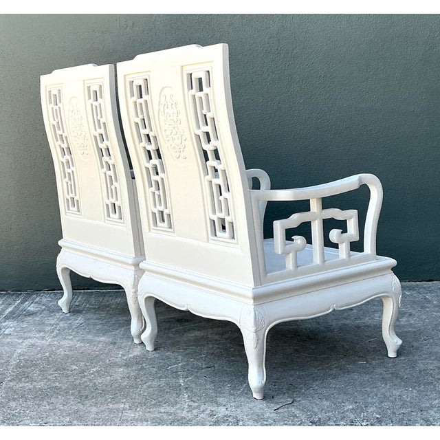 Chinoiserie Vintage Asian Chinoiserie Lacquered Lounge Chairs - A Pair For Sale - Image 3 of 12