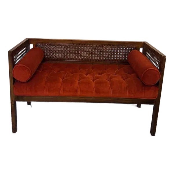 1950s Vintage Mid-Century Modern Cane Back Settee Bench For Sale