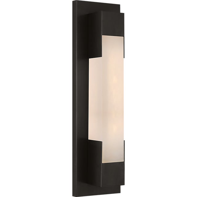 Kelly Wearstler for Visual Comfort Signature Covet 16" Bracketed Bath Light in Bronze with Alabaster For Sale