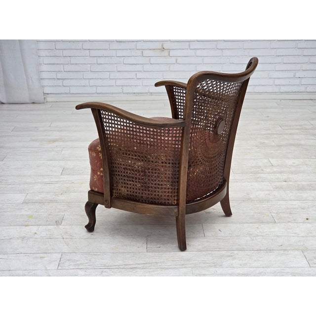 Vintage Danish Armchair in Salmon Pink Furniture Velour and Furniture Mesh, 1950s For Sale - Image 16 of 18