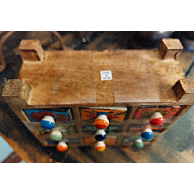 9 Drawer Ceramic & Wood Jewelry Spice Herb Cabinet Apothecary Chest India For Sale In Wichita - Image 6 of 6