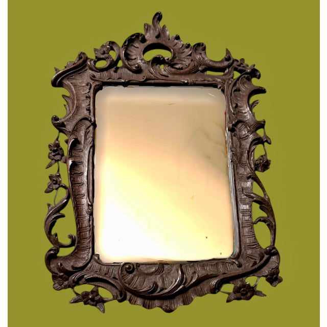 Small Antique 1740's French Rococo Hand-Carved Wood Mirror For Sale - Image 4 of 11