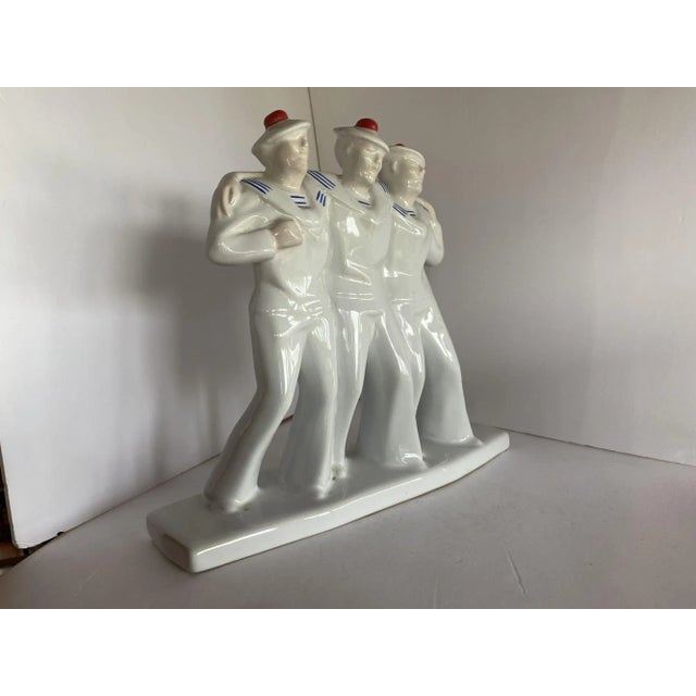 1930s Edouard Cazeaux French Art Deco Sailors on Leave Earthenware Ceramic Sculpture For Sale - Image 4 of 10