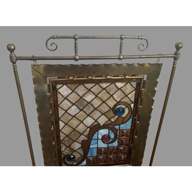 Victorian Antique Victorian Jeweled & Leaded Stained Glass Fireplace Screen For Sale - Image 3 of 11