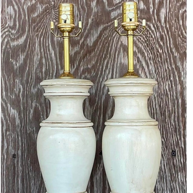 Vintage Boho Faux Finished Turned Wood Lamps- a Pair For Sale - Image 12 of 12