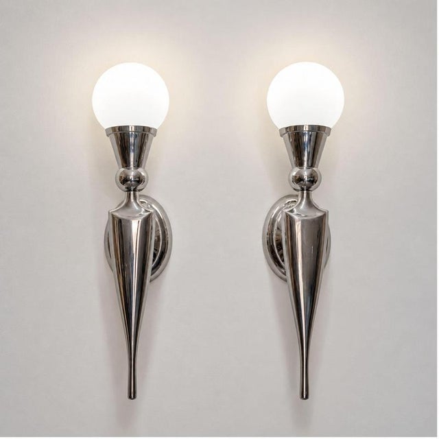 French Art Deco Wall Sconces in Nickel-Plated Aluminum and Glass, Set of 2 For Sale - Image 6 of 9