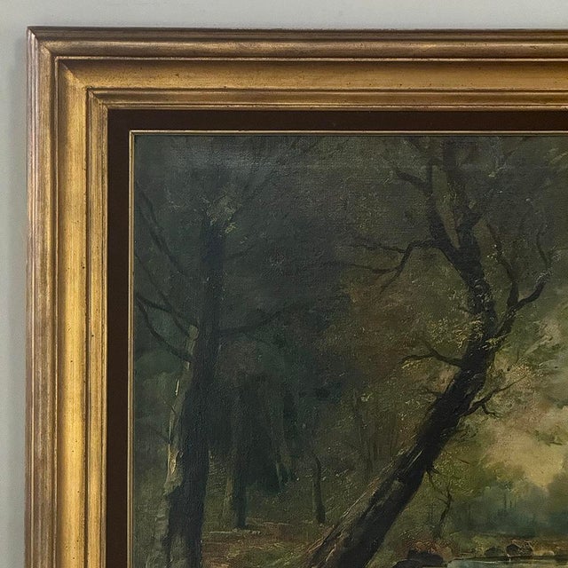 Dark Green Framed Oil Painting on Canvas by J. Vanlint 'Landscape With Cows' For Sale - Image 8 of 17