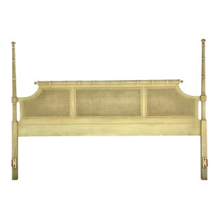 Vintage Coastal Carved Bamboo and Cane King Headboard For Sale