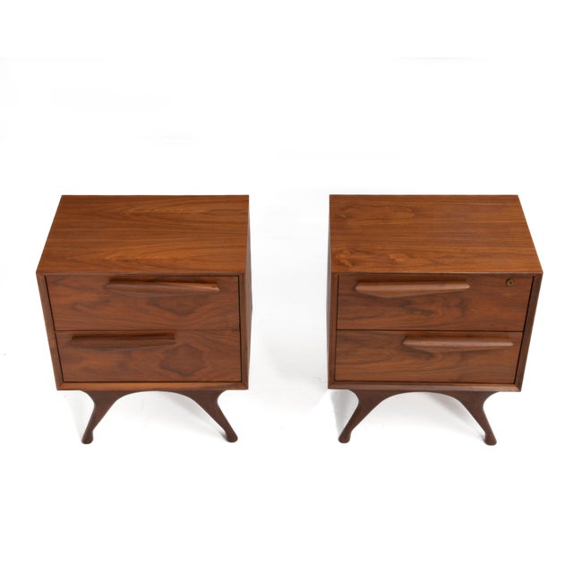 Wood Mid Century Sculptural Walnut Japanese Nightstands a Pair Albert Parvin Vladimir Kagan United Furniture Corp For Sale - Image 7 of 14