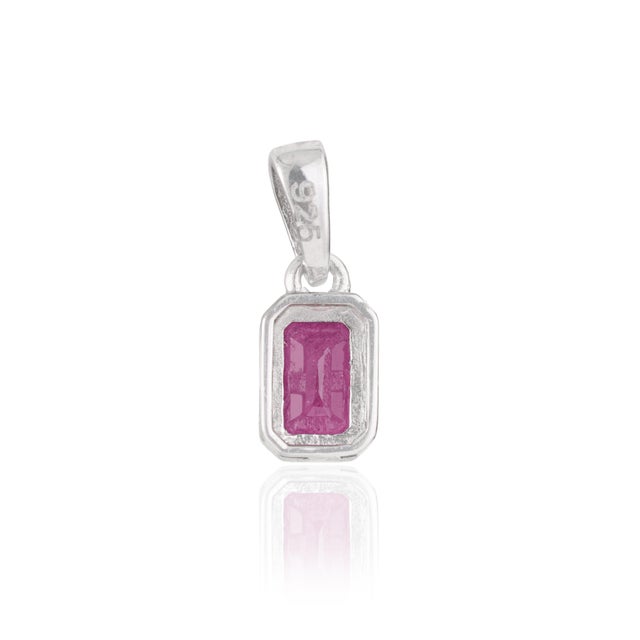 Metal Minimalist Cushion Cut Natural Red Ruby Bezel Set Solitaire Pendant in Sterling Silver For Sale - Image 7 of 12