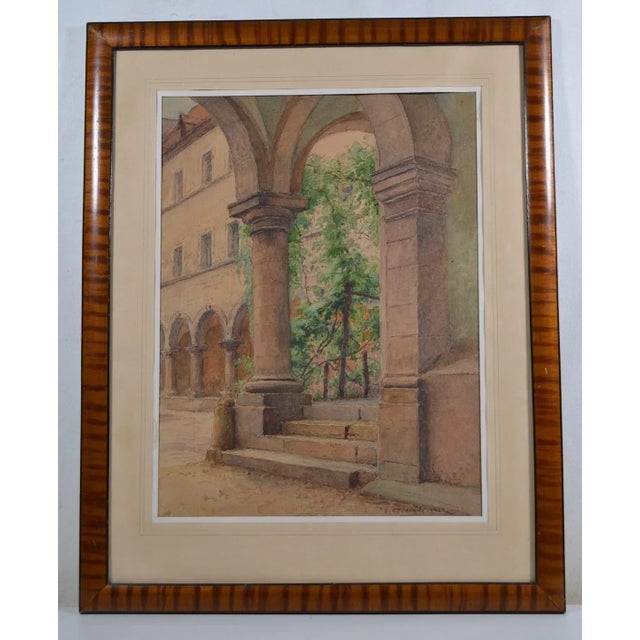 Emile GOUSSERY (French 1867-1941) "The cloister - Ursuline Convent" Watercolor signed and dated 1938 lower right. Framed...