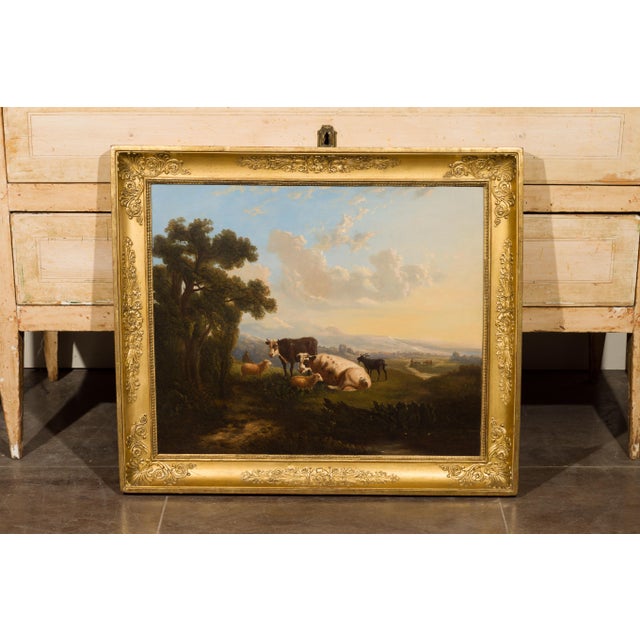 Italian 19th Century Framed Oil on Canvas Painting Depicting Cows in Pastures For Sale In Atlanta - Image 6 of 12