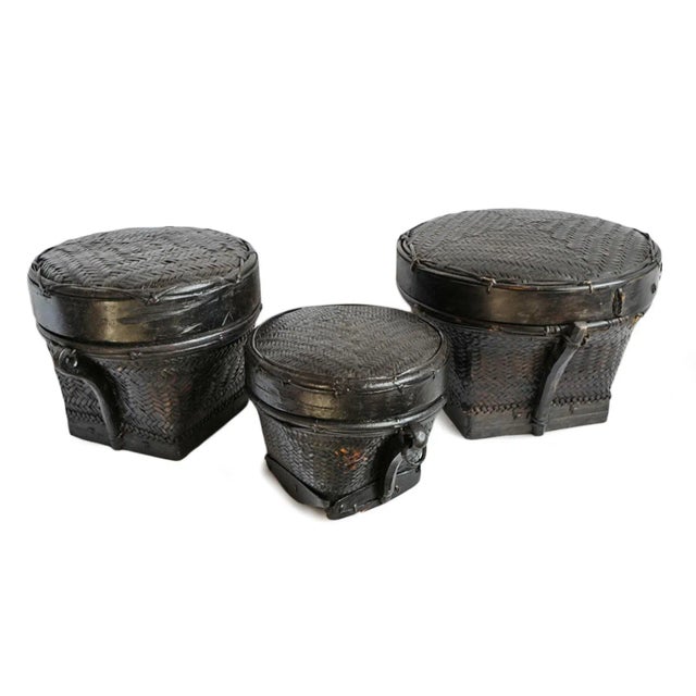 Vintage Akha Thai Round Basket For Sale - Image 4 of 5