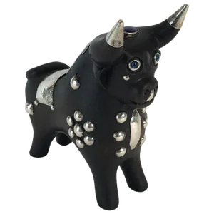 1960s Mid-Century Carved Wood and Silver Taurus Bull Sculpture