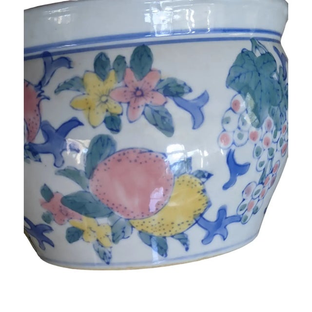 Vintage Chinoiserie Porcelain Orchid Cachepot Fishbowl Planter For Sale In Charlotte - Image 6 of 7