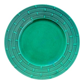 Vintage German Basket Weave Majolica Plate For Sale