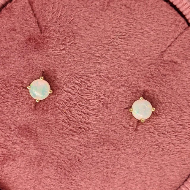 Opal Four Prong Solitaire Stud Earrings in Solid 14k Gold - 2 Pieces For Sale In Columbus - Image 6 of 12