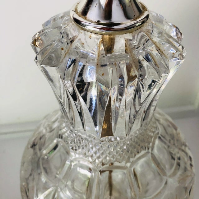 1970s Vintage Floral Etched Press Glass Table Lamp For Sale - Image 5 of 9