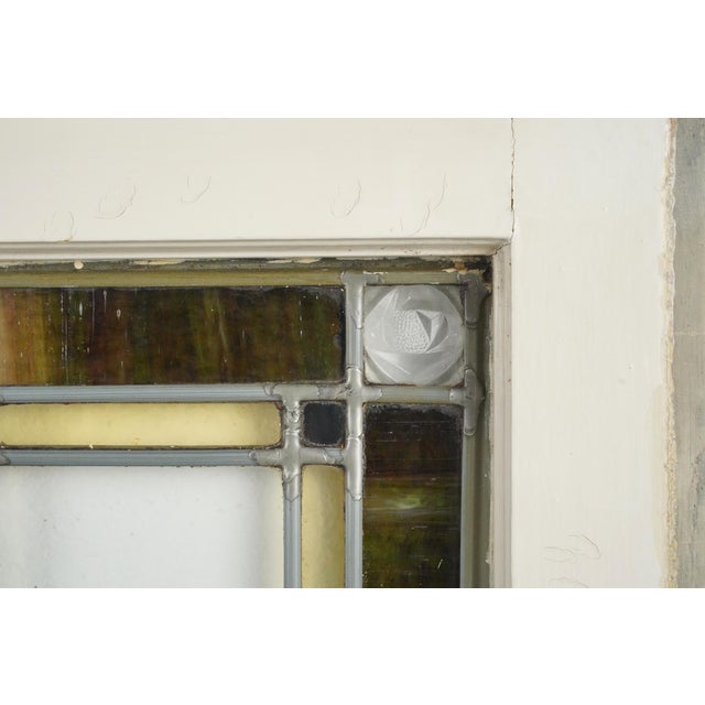 Early 20th Century Antique Arts & Crafts Leaded Stained Glass Window 34.75 X 21.75 In. For Sale - Image 5 of 8
