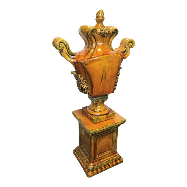 Italian Ceramic Large Lidded Urn on Pedestal For Sale