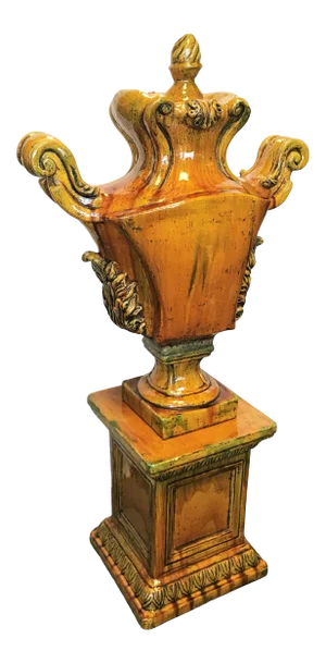 Italian Ceramic Large Lidded Urn on Pedestal