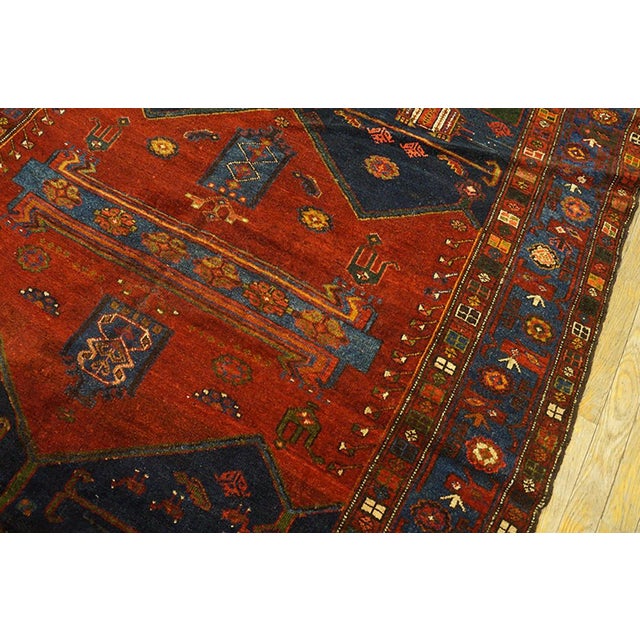 1920s Red Blue Geometric Antique Persian Malayer " Tousirkan " Rug 5' X 6' Handknotted Wool Carpet For Sale - Image 4 of 6