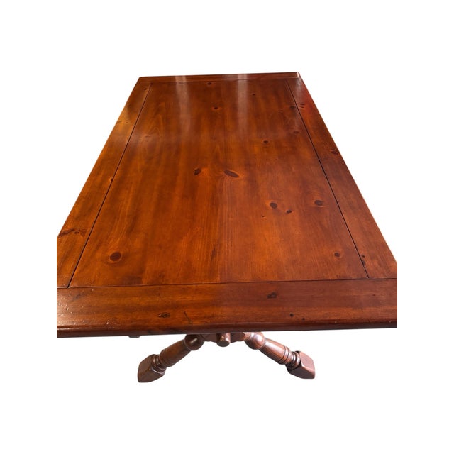 1970s Solid Wood Trestle X Brace Leg Table For Sale - Image 9 of 12
