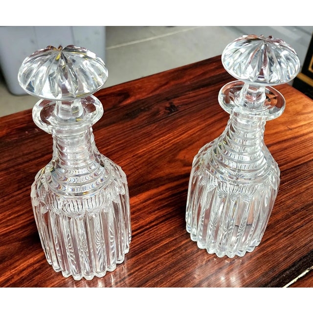 Beautiful Antique William IV English Fine Lead Cut Crystal Spirit Decanters - Pair. For Sale - Image 9 of 13