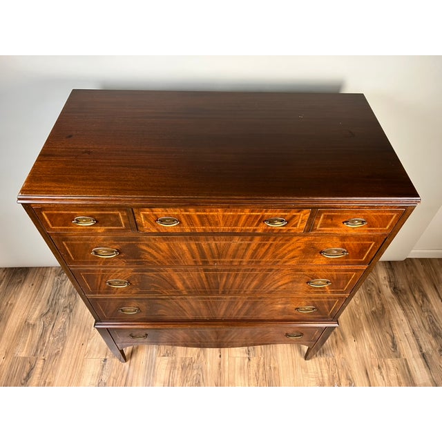 Mid 20th Century Vintage Dutch Woodcraft Shops Federal Style Flame Mahogany Chest on Stand C. 1945–1955 For Sale - Image 5 of 10
