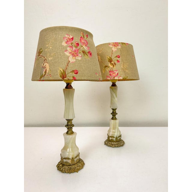 Louis XVI Style Brass and Marble/Onyx Table Lamps, 1940s, Set of 2 For Sale - Image 3 of 14
