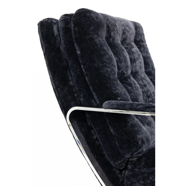 Textile 1970s Bernhardt Flair Flat Bar Chrome and Crushed Velvet Armchair For Sale - Image 7 of 8