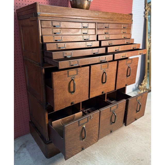 Antique Globe Oak Stacking File Cabinet – 3-Section Modular Unit with Drawers & Doors Circa 1900 Add a piece of history to...