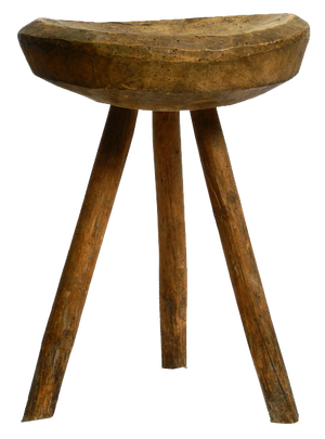 Hand-Carved 3-Legged Wood Stool, 1900s