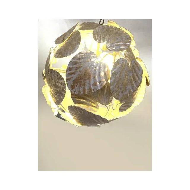 Gold-Leaf and White Leaves Sphere Suspension Pendant by Simoeng For Sale - Image 6 of 9
