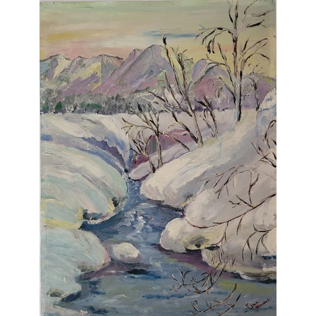 1954 Winter River Landscape Painting For Sale