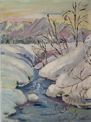 1954 Winter River Landscape Painting