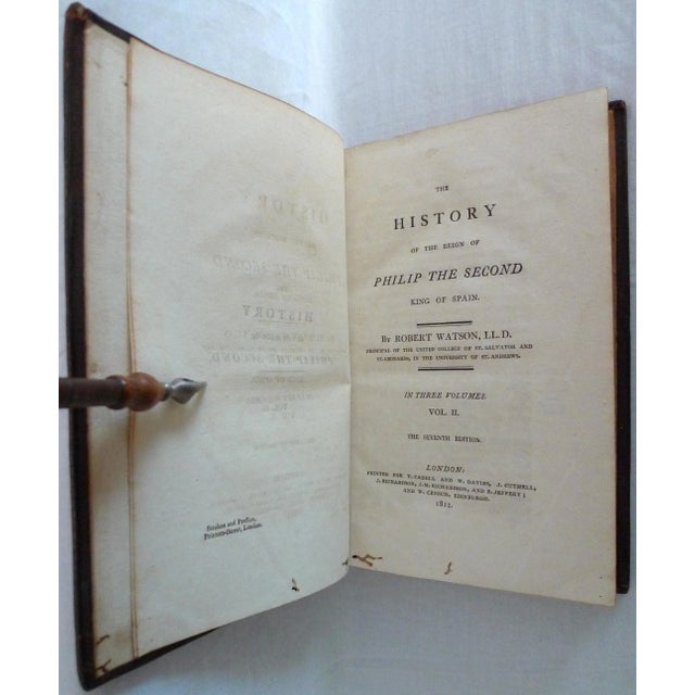 Animal Skin Early 19th Century Leather Volume Set, Robert Watson's the History of the Reign of Philip the Second, King of Spain - 3 Books For Sale - Image 7 of 13