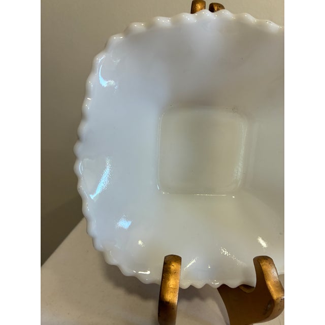 Vintage Milk Glass Ruffled Bowls With Quilted Diamond Pattern, Set of 8 For Sale - Image 4 of 10