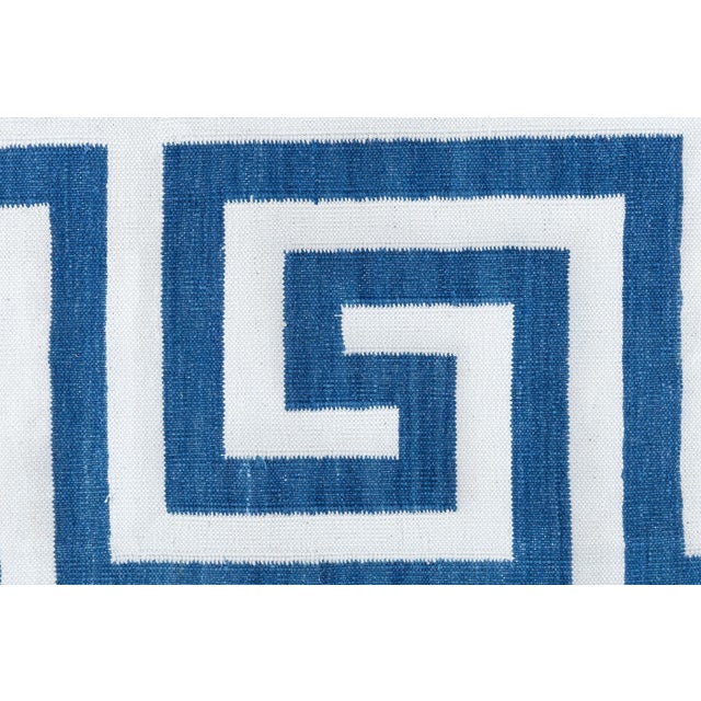 Modern Modern Dhurrie White With Navy Blue Cotton Rug "Aegean Star" For Sale - Image 3 of 7