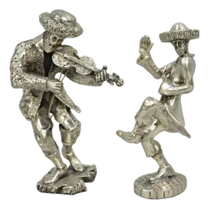 Vintage the Fiddler & Dancing Rabbi 925 Sterling Silver Over Copper Figures