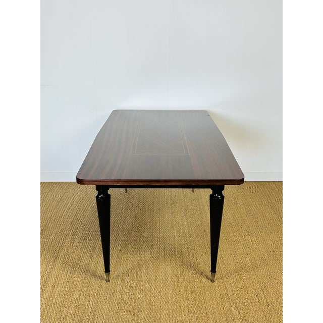 Art Deco French Modern Dining Table in Marquetry Macassar Ebony, 1950s For Sale - Image 16 of 17