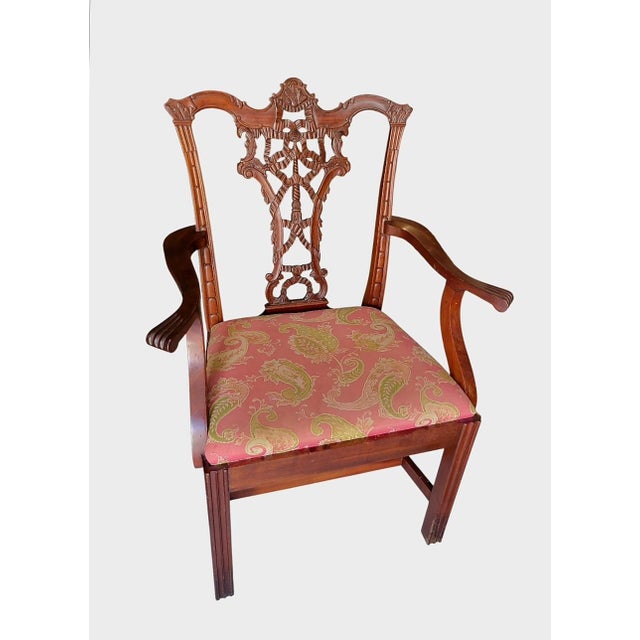 Vintage Chippendale, Georgin Ribbon-Back Armchair With Upholstered Seat For Sale In West Palm - Image 6 of 8