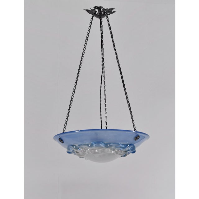 Art Deco 1930s Le Verre Francais Schneider Large French Art Deco Pendant Light For Sale - Image 3 of 14